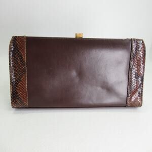 Vintage Ganson Handbag Brown Leather Snake Skin Trim Purse Bag Clutch